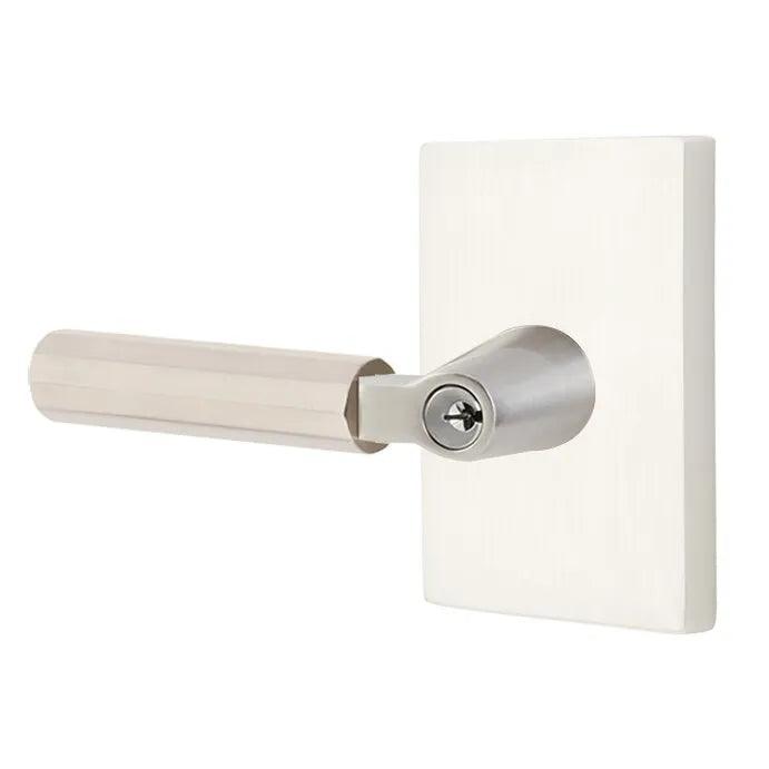 Emtek Select L-Square Faceted Lever with Modern Rectangular Rosette Satin Nickel