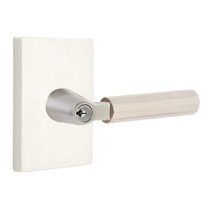 Emtek Select L-Square Faceted Lever with Modern Rectangular Rosette Satin Nickel
