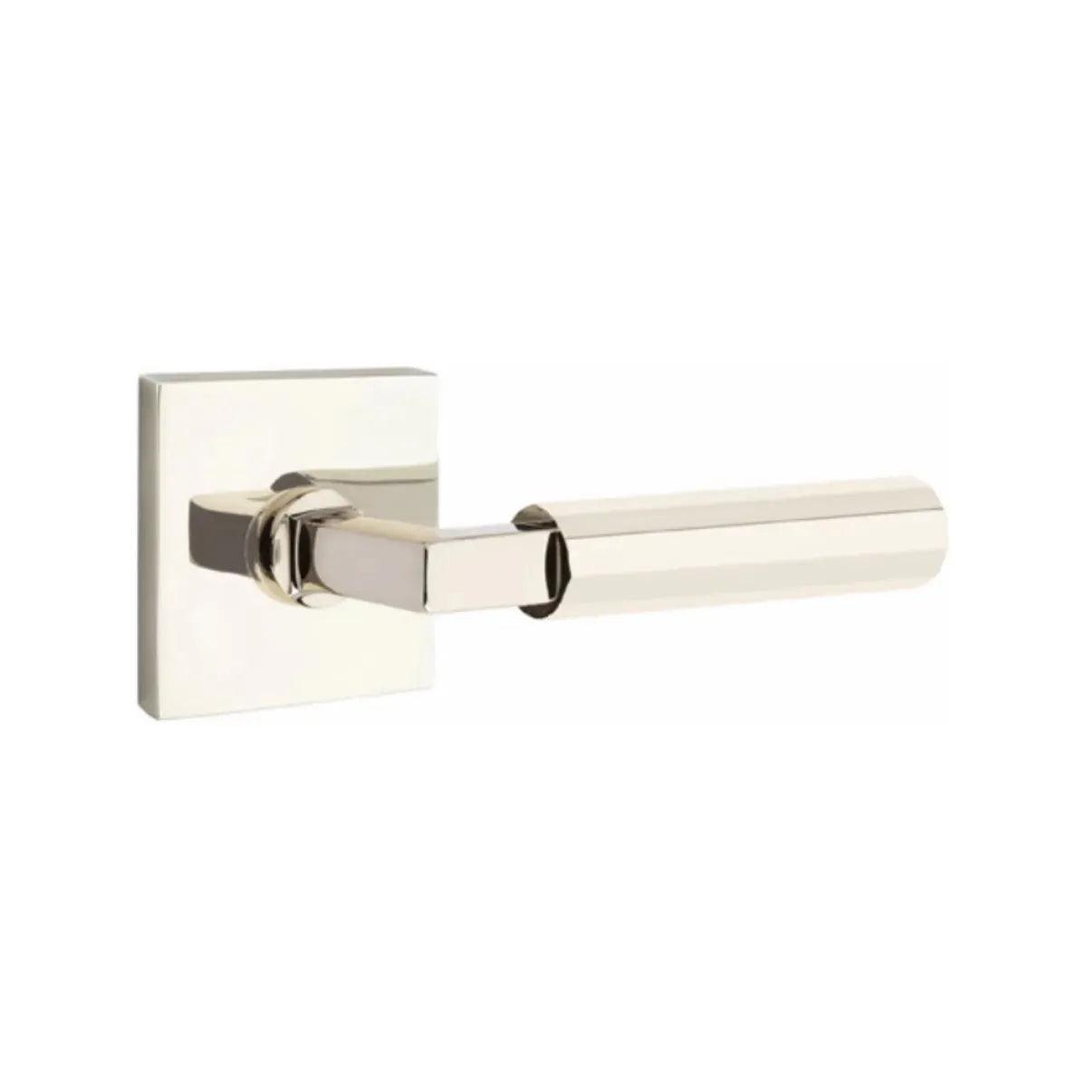 Emtek Select L-Square Faceted Lever with Square Rosette Lifetime Polished Nickel