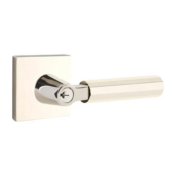 Emtek Select L-Square Faceted Lever with Square Rosette Lifetime Polished Nickel