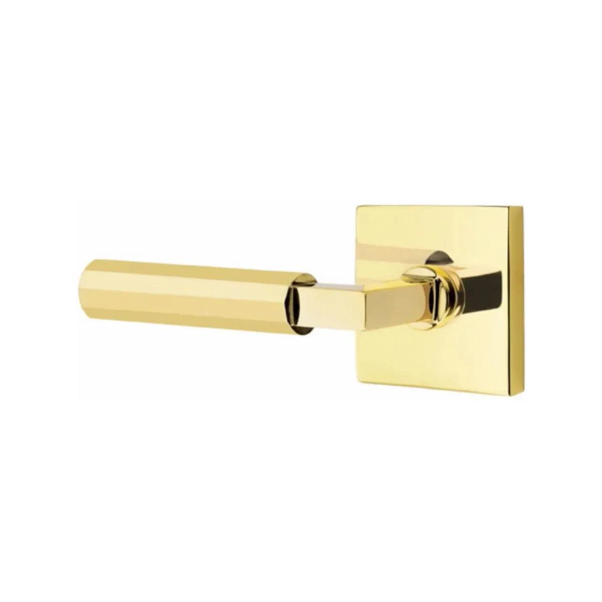 Emtek Select L-Square Faceted Lever with Square Rosette Unlacquered Brass