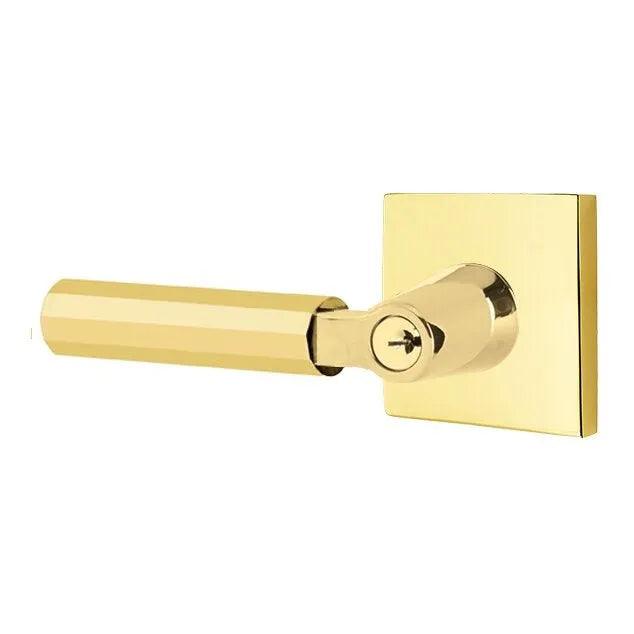 Emtek Select L-Square Faceted Lever with Square Rosette Unlacquered Brass