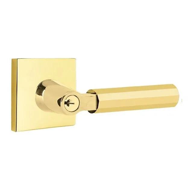 Emtek Select L-Square Faceted Lever with Square Rosette Unlacquered Brass