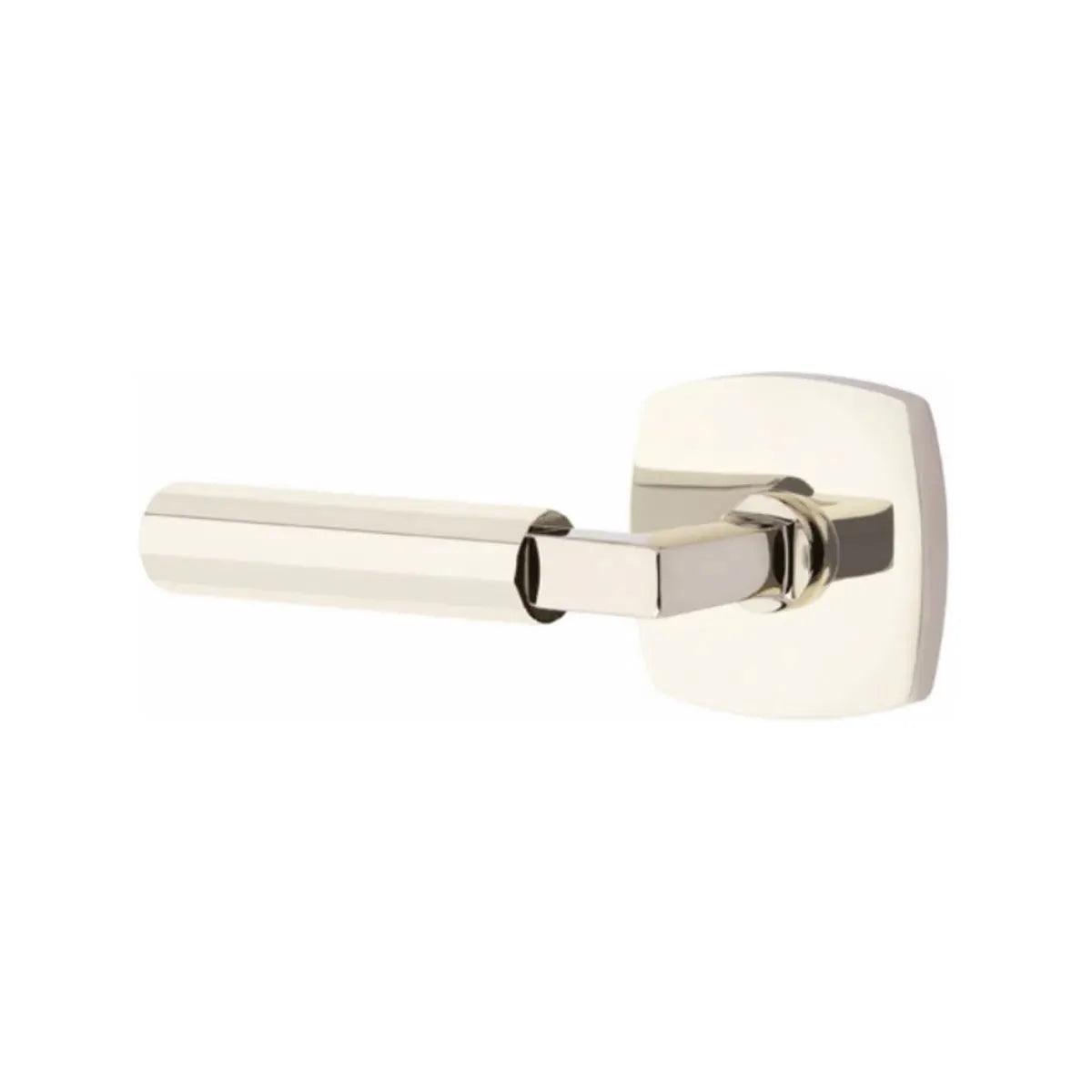 Emtek Select L-Square Faceted Lever with Urban Modern Rosette in Lifetime Polished Nickel finish