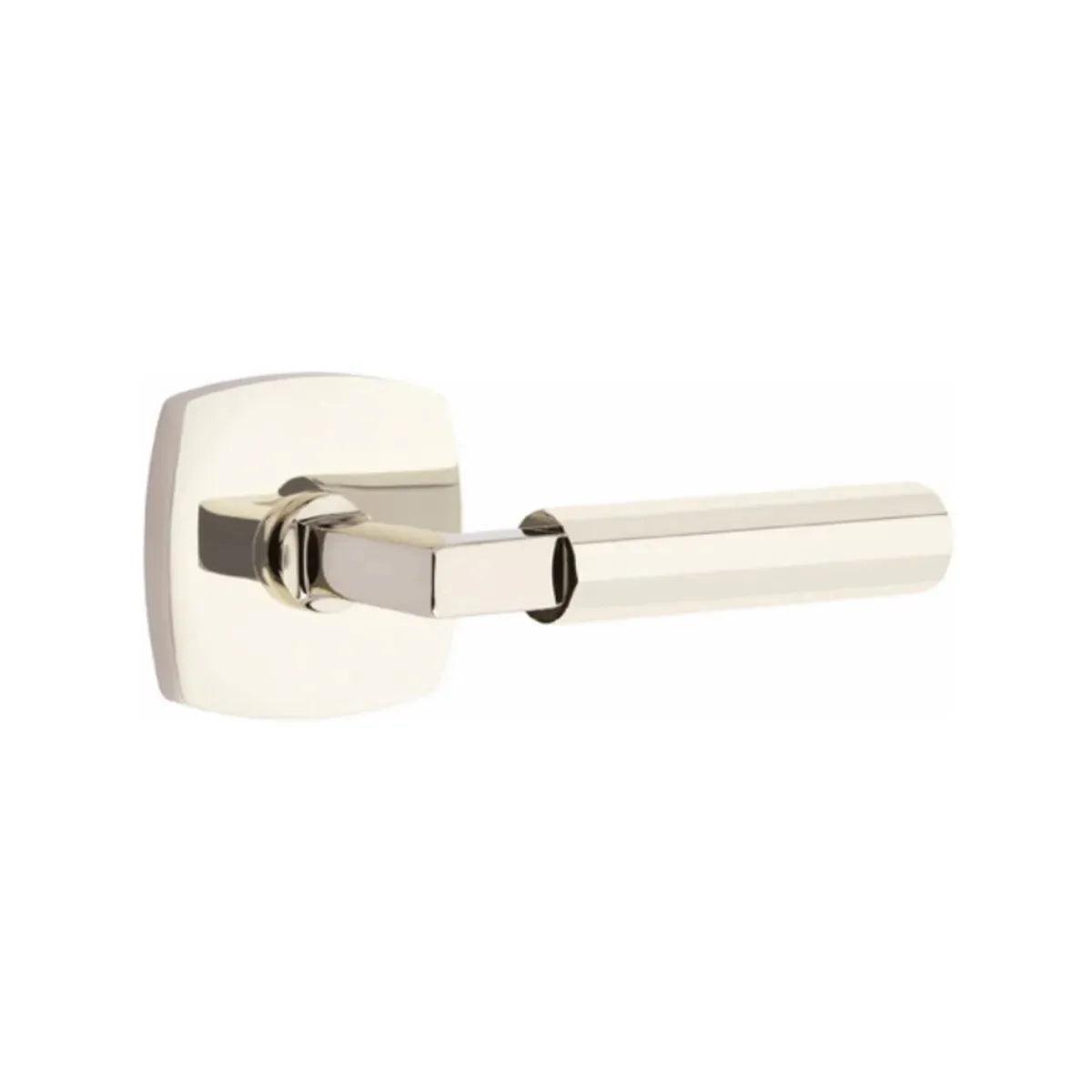 Emtek Select L-Square Faceted Lever with Urban Modern Rosette in Lifetime Polished Nickel finish