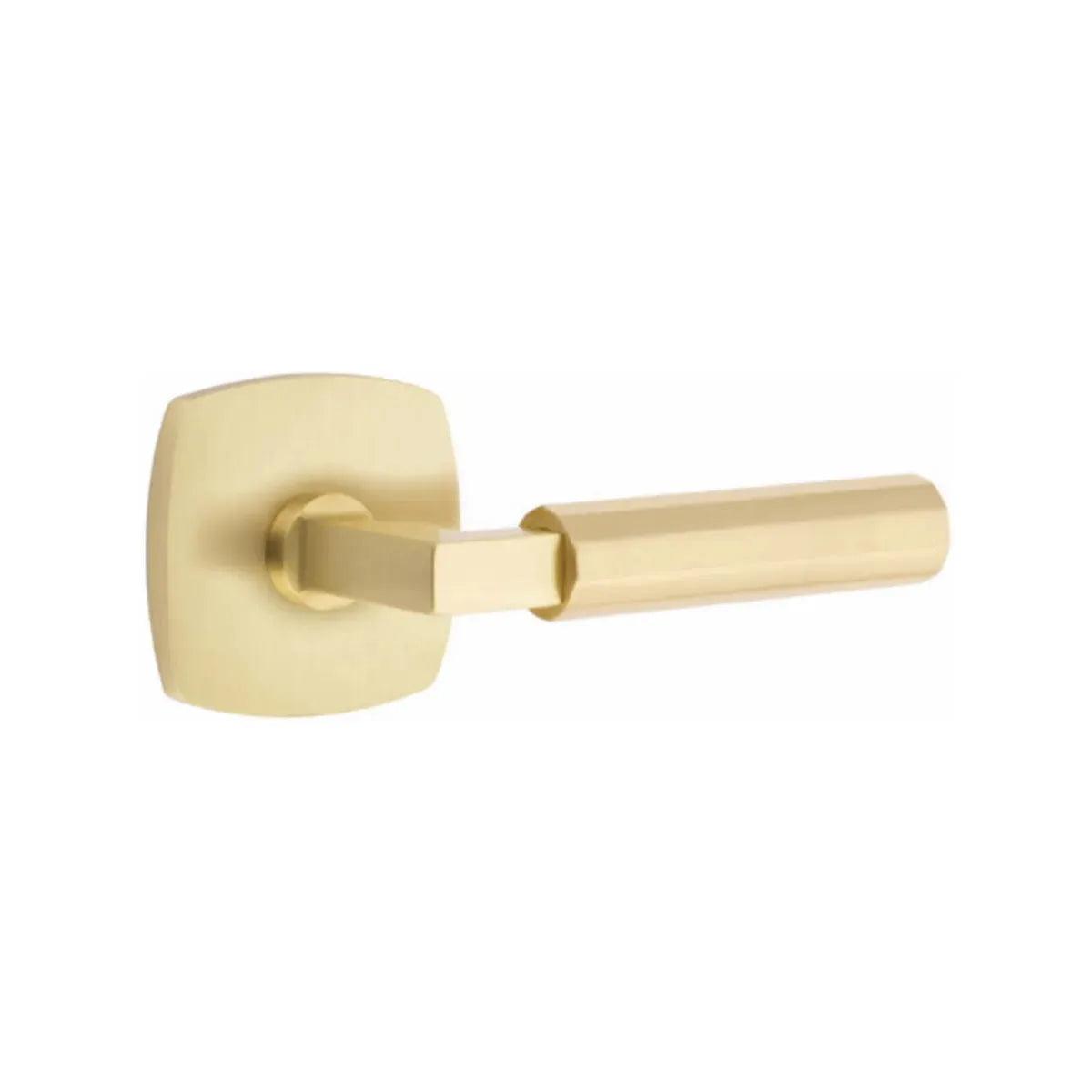 Emtek Select L-Square Faceted Lever with Urban Modern Rosette in Satin Brass finish