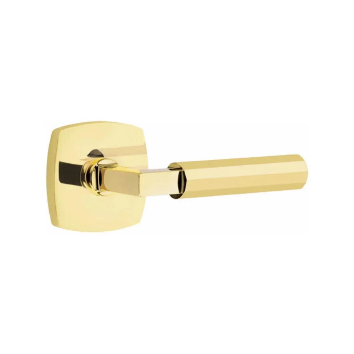 Emtek Select L-Square Faceted Lever with Urban Modern Rosette in Unlacquered Brass finish