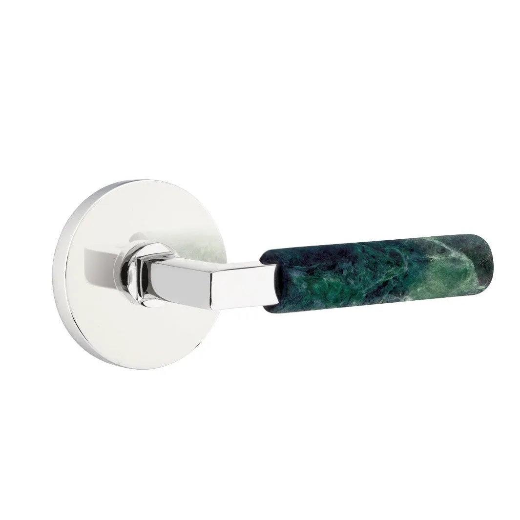 Emtek Select L-Square Green Marble Lever with Disk Rosette Polished Chrome