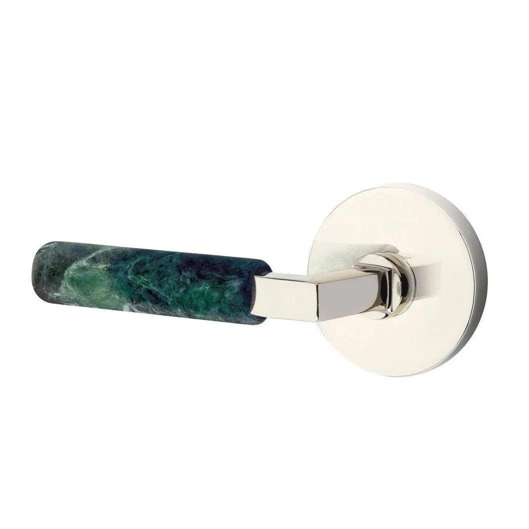 Emtek Select L-Square Green Marble Lever with Disk Rosette Polished Nickel