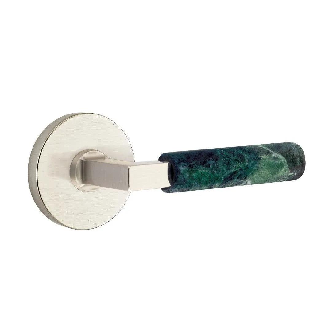 Emtek Select L-Square Green Marble Lever with Disk Rosette Satin Nickel