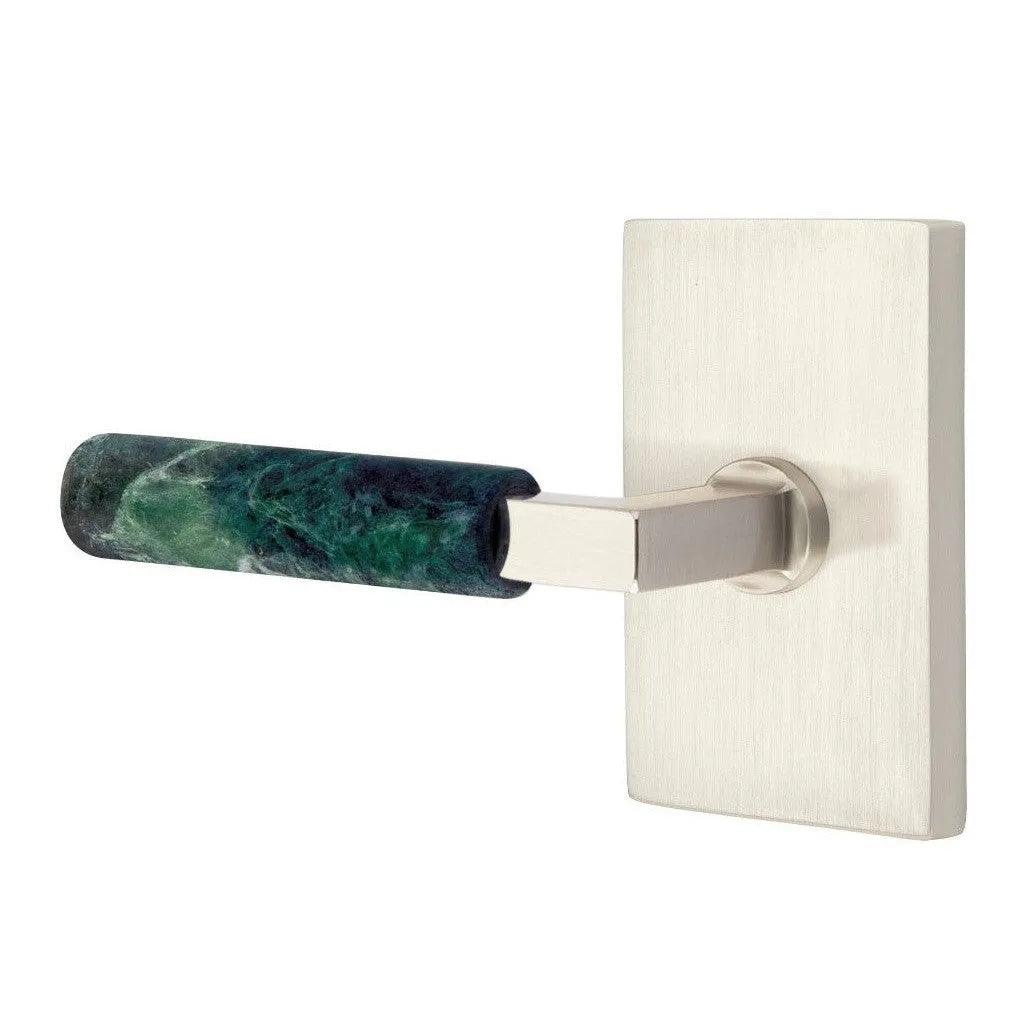 Emtek Select L-Square Green Marble Lever with Modern Rectangular Rosette 