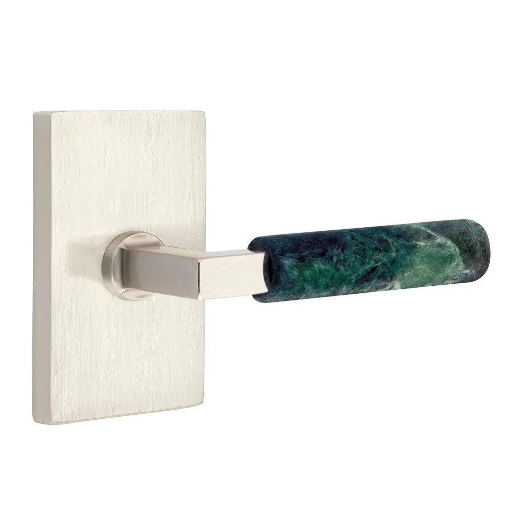 Emtek Select L-Square Green Marble Lever with Modern Rectangular Rosette 