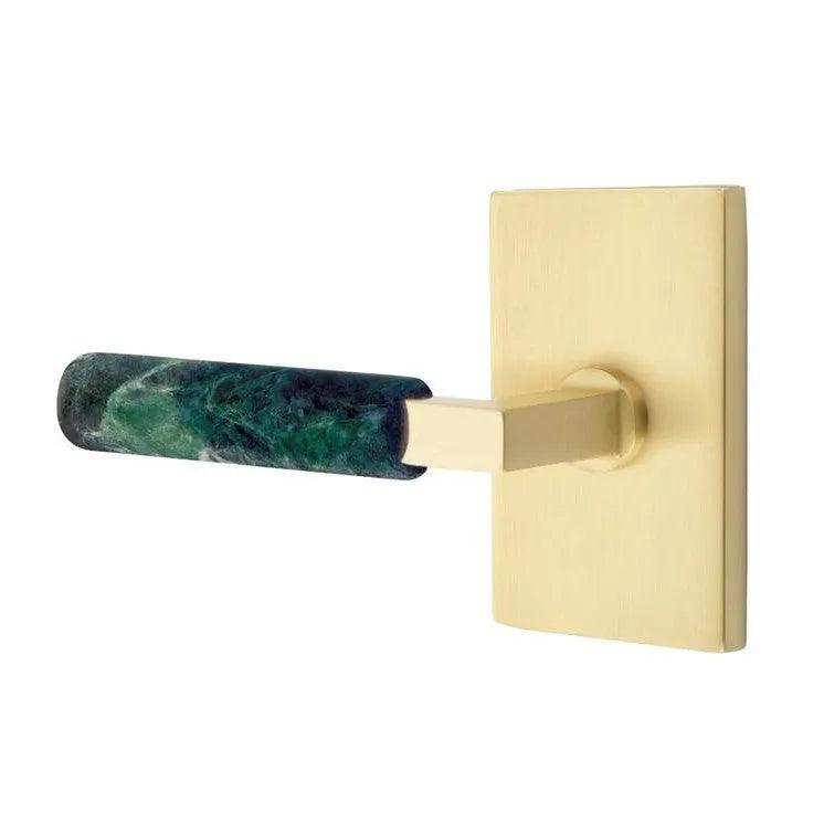 Emtek Select L-Square Green Marble Lever with Modern Rectangular Rosette 