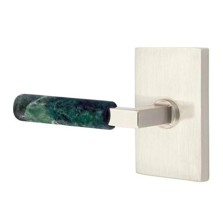 Emtek Select L-Square Green Marble Lever with Modern Rectangular Rosette 