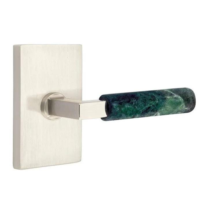 Emtek Select L-Square Green Marble Lever with Modern Rectangular Rosette 