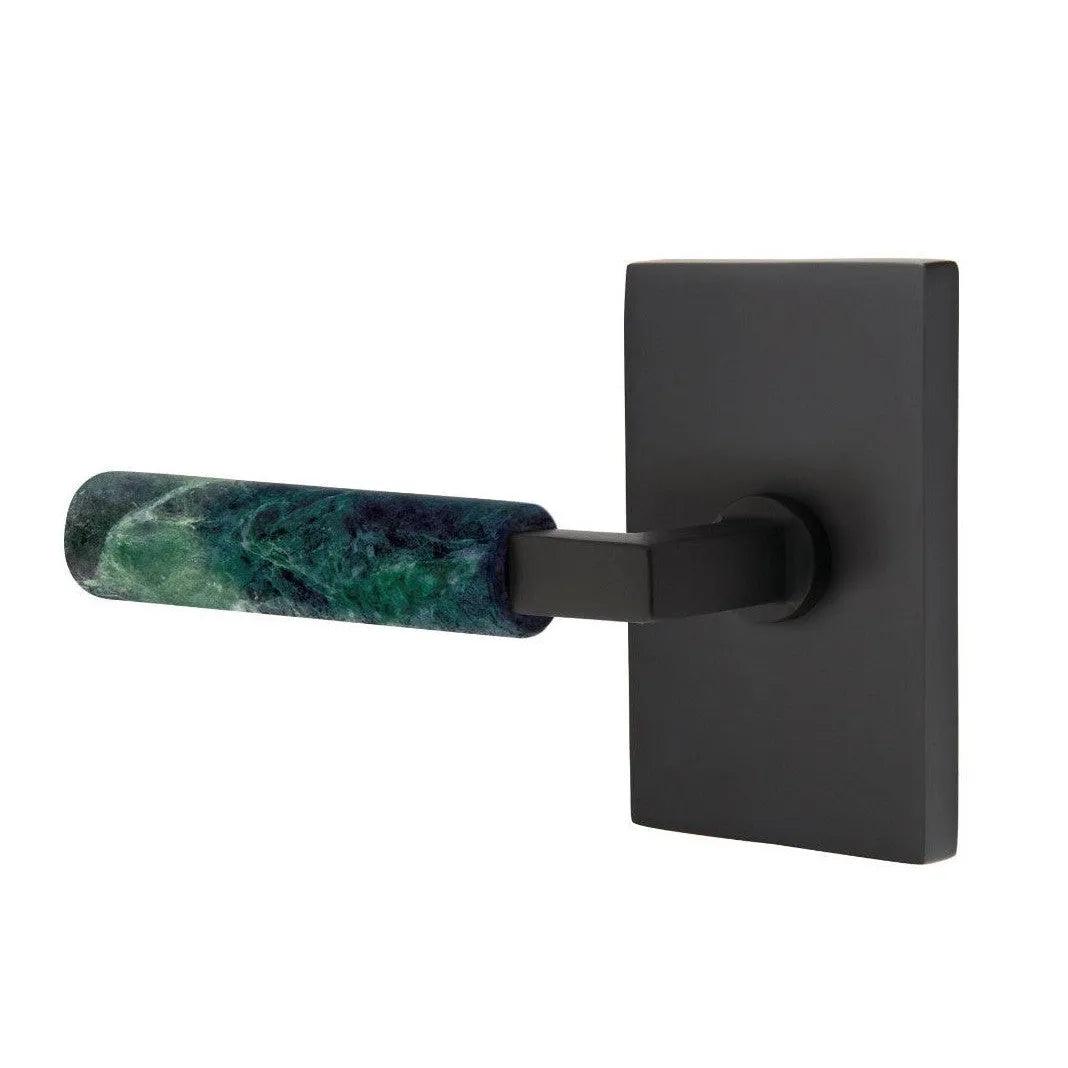 Emtek Select L-Square Green Marble Lever with Modern Rectangular Rosette Flat Black