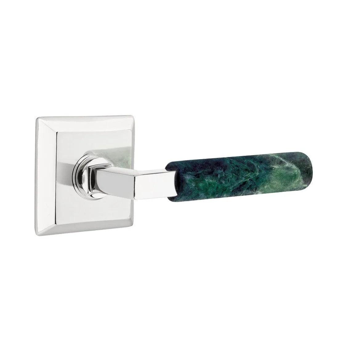 Emtek Select L-Square Green Marble Lever with Quincy Rosette 