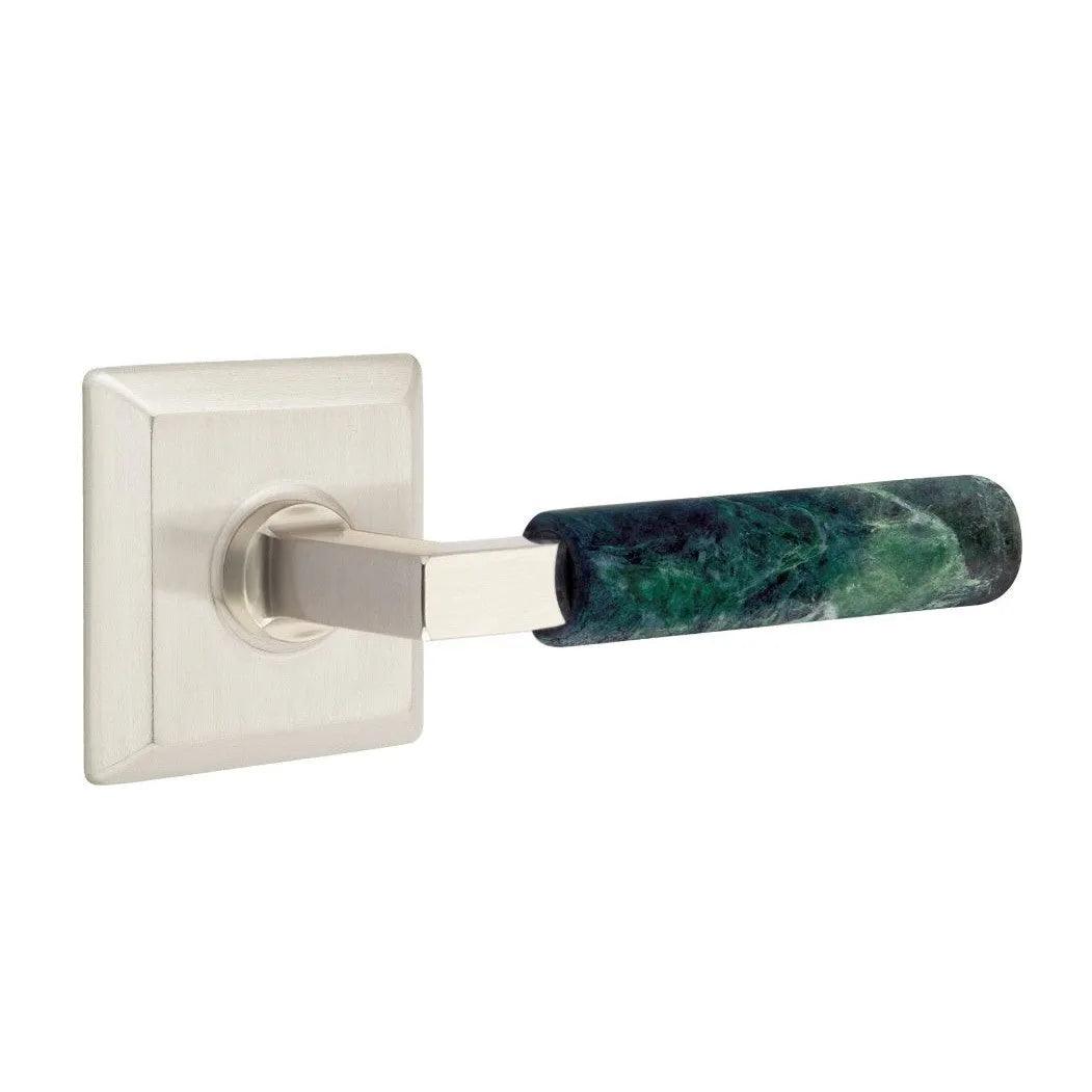 Emtek Select L-Square Green Marble Lever with Quincy Rosette 