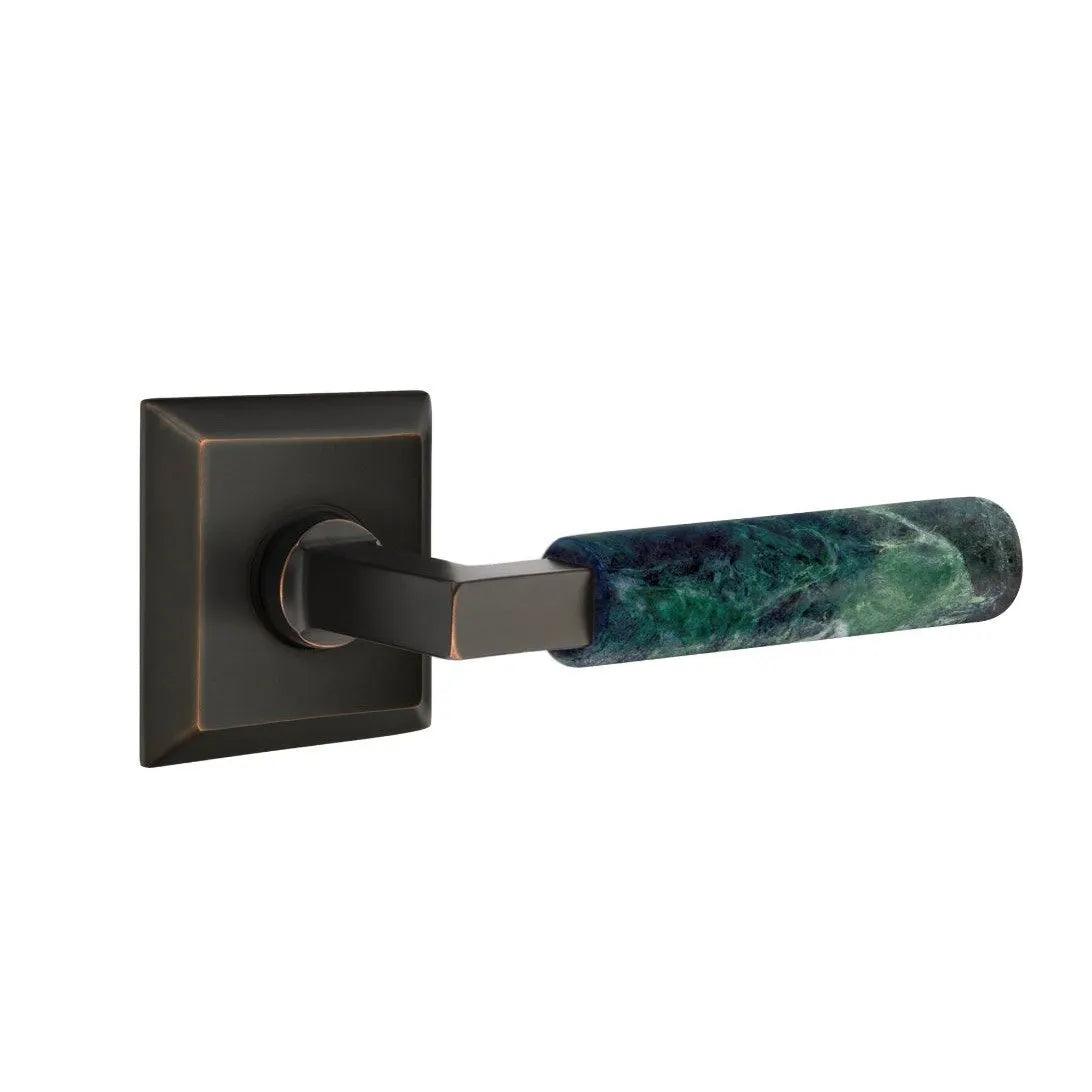Emtek Select L-Square Green Marble Lever with Quincy Rosette Oil Rubbed Bronze