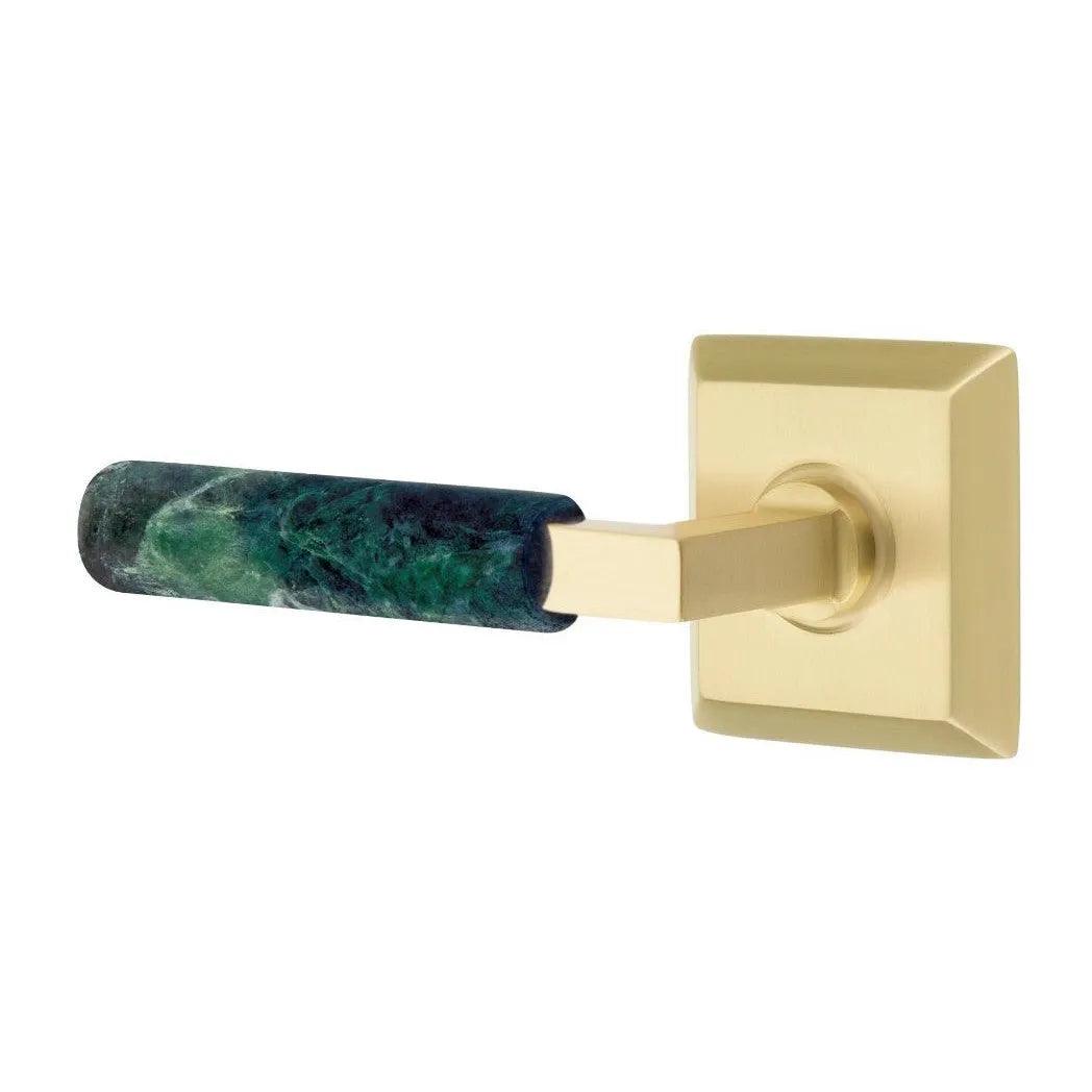 Emtek Select L-Square Green Marble Lever with Quincy Rosette Satin Brass