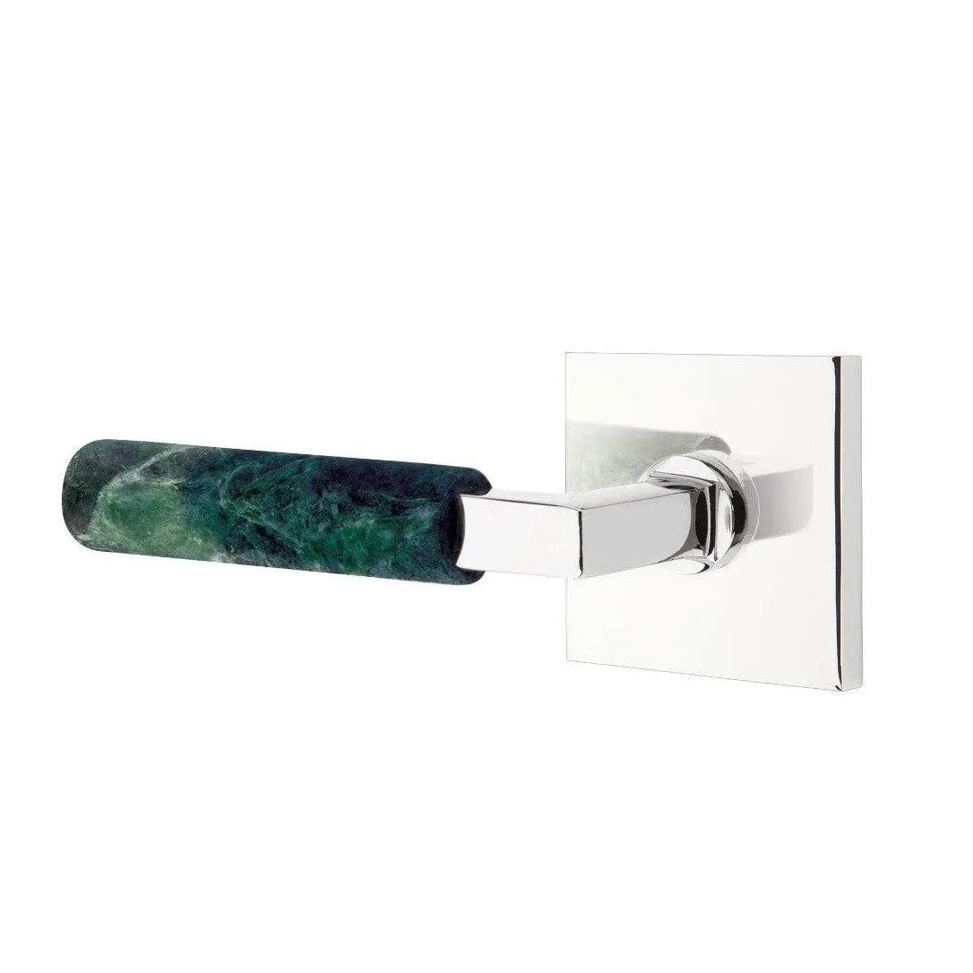 Emtek Select L-Square Green Marble Lever with Square Rosette Polished Chrome