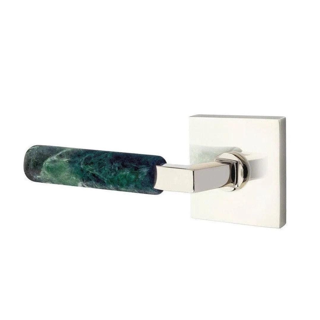 Emtek Select L-Square Green Marble Lever with Square Rosette Polished Nickel