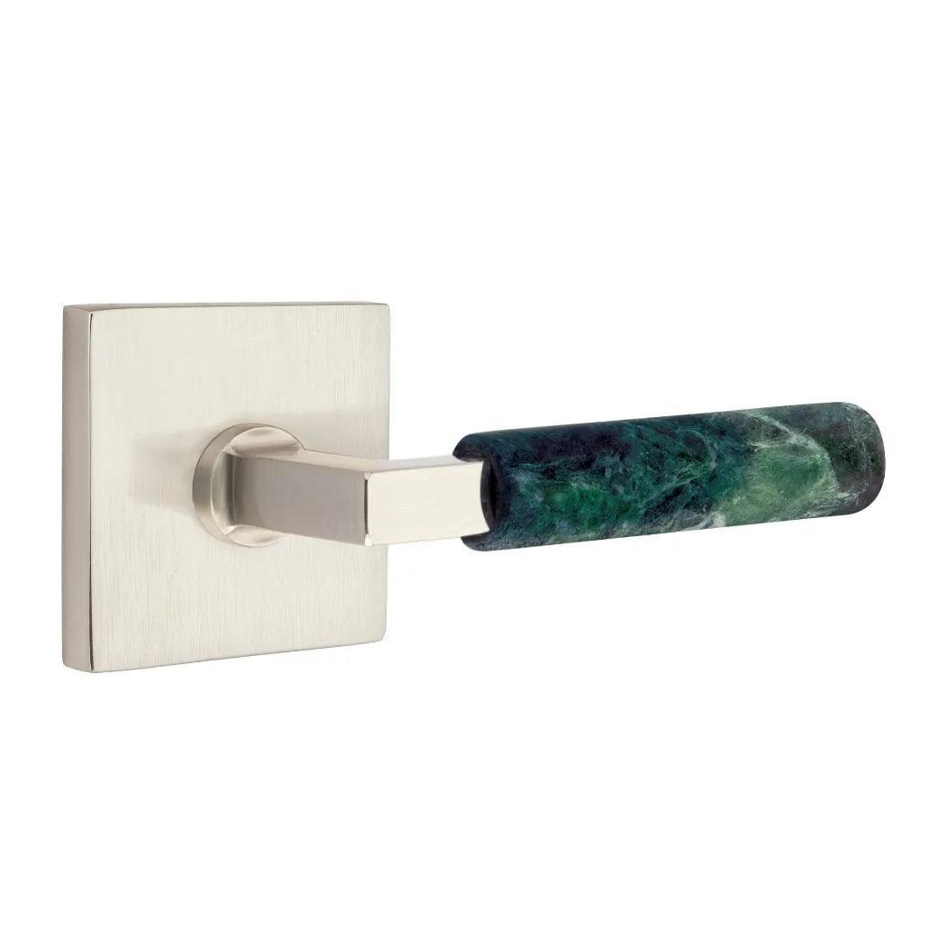 Emtek Select L-Square Green Marble Lever with Square Rosette Satin Nickel