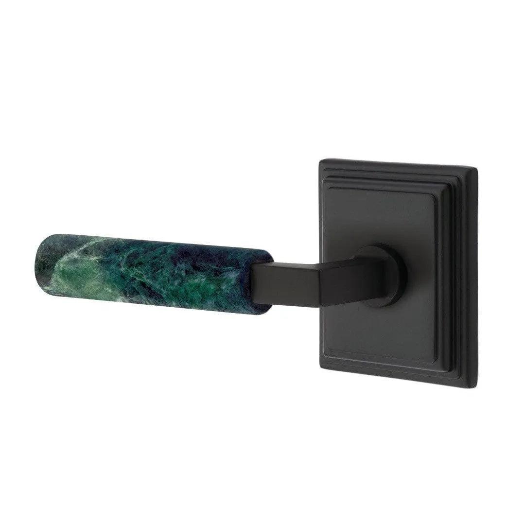 Emtek Select L-Square Green Marble Lever with Wilshire Rosette Flat Black