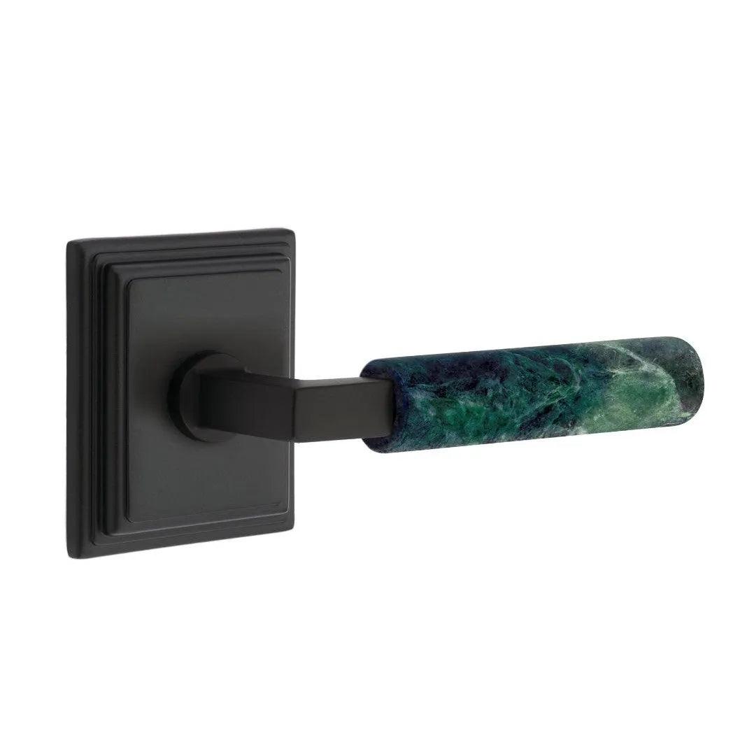 Emtek Select L-Square Green Marble Lever with Wilshire Rosette Flat Black