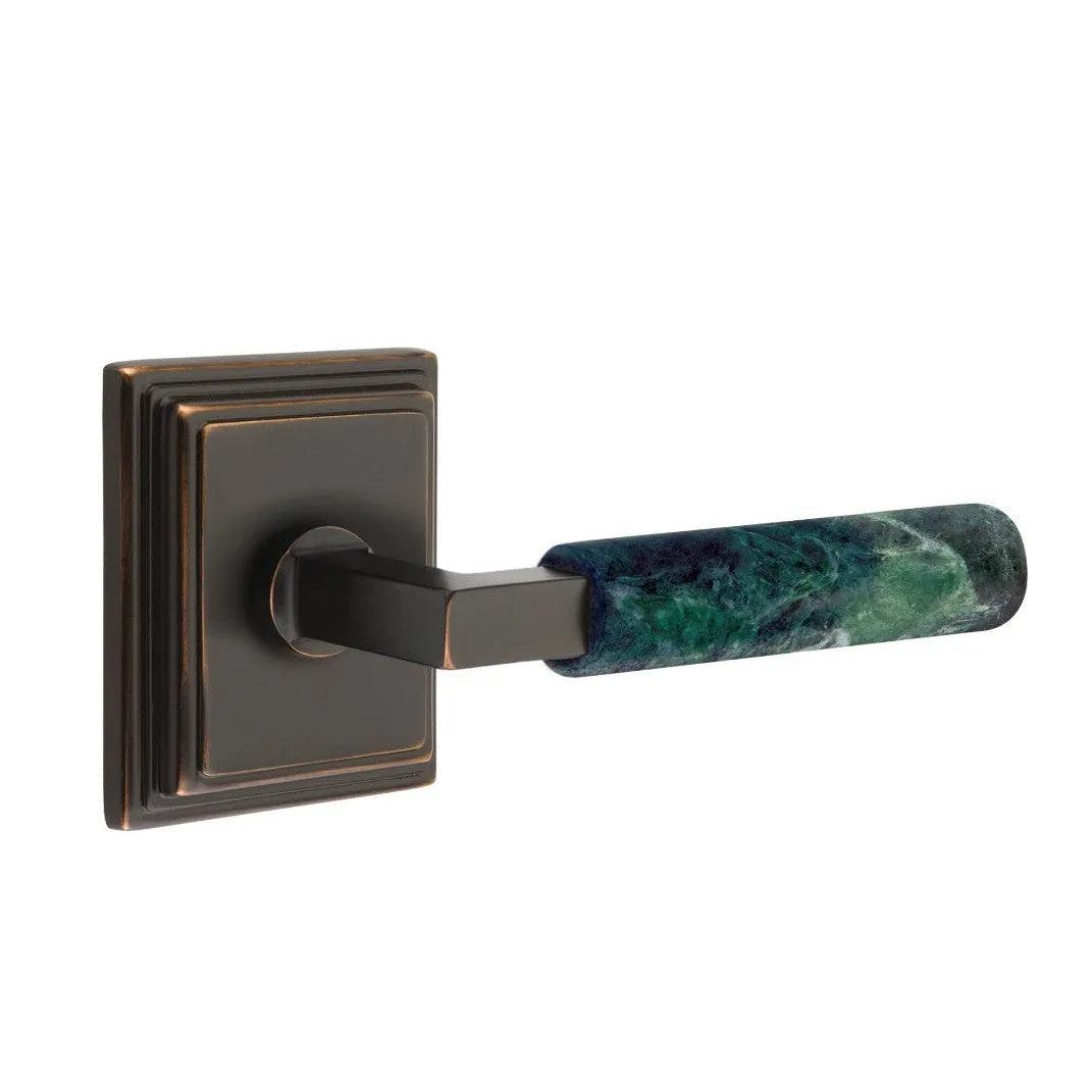 Emtek Select L-Square Green Marble Lever with Wilshire Rosette Oil Rubbed Bronze