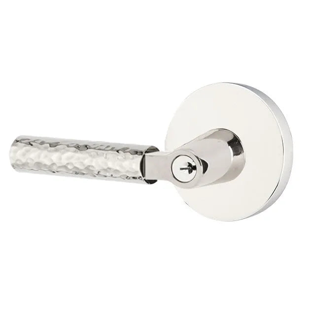 Emtek Select L-Square Hammered Lever with Disk Rosette in finish