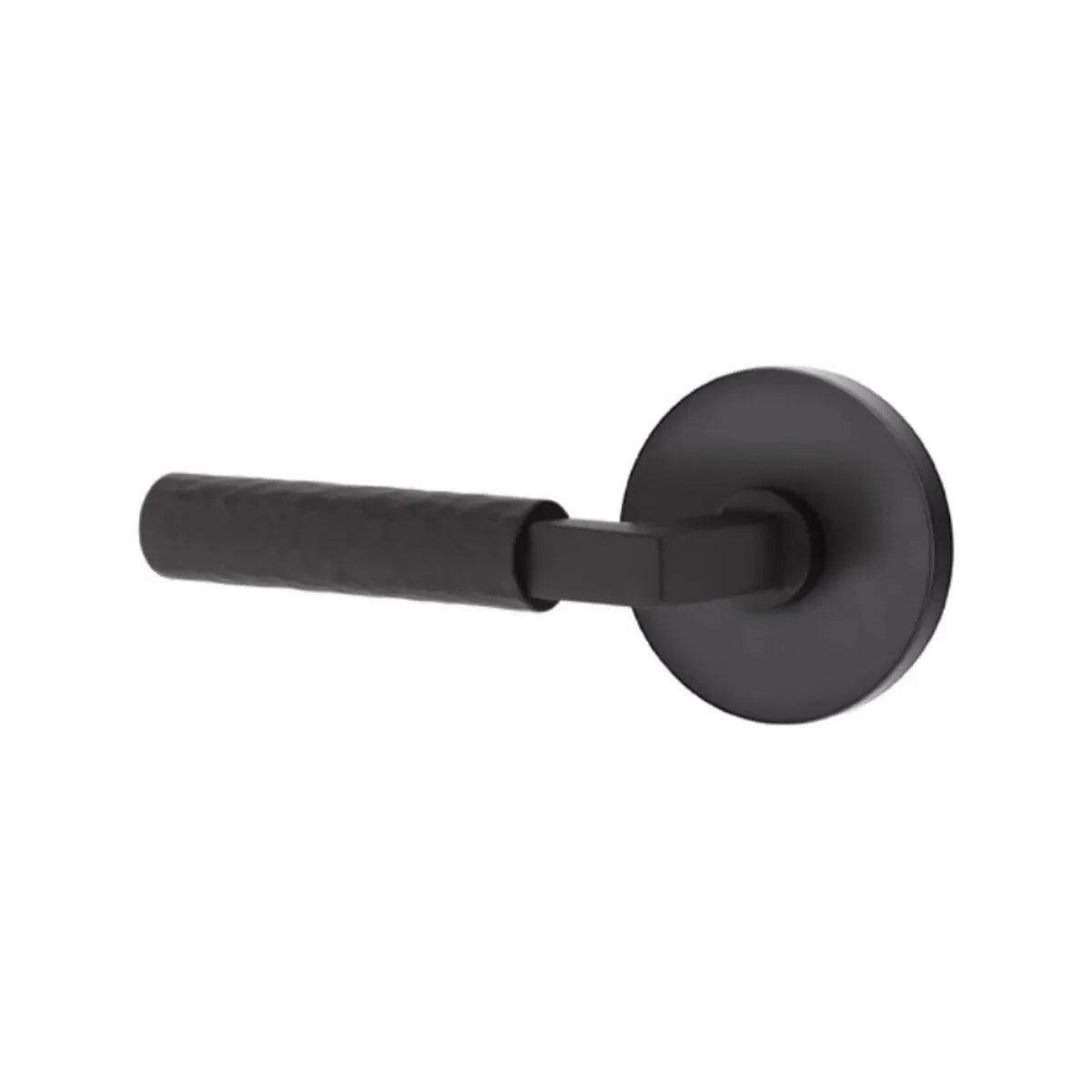 Emtek Select L-Square Hammered Lever with Disk Rosette Flat Black