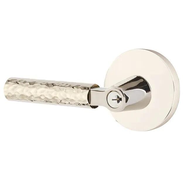 Emtek Select L-Square Hammered Lever with Disk Rosette Lifetime Polished Nickel
