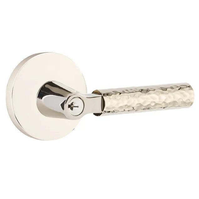 Emtek Select L-Square Hammered Lever with Disk Rosette Lifetime Polished Nickel