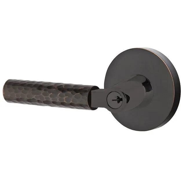 Emtek Select L-Square Hammered Lever with Disk Rosette Oil Rubbed Bronze