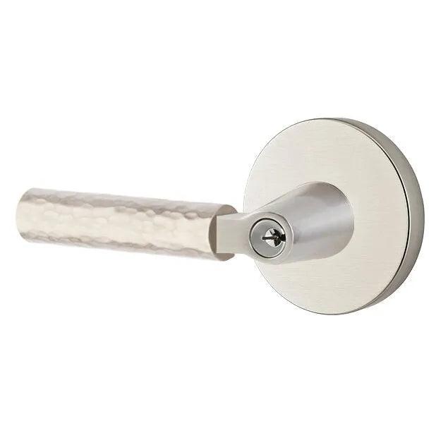 Emtek Select L-Square Hammered Lever with Disk Rosette Satin Nickel