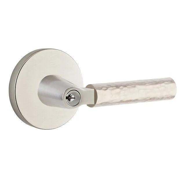 Emtek Select L-Square Hammered Lever with Disk Rosette Satin Nickel