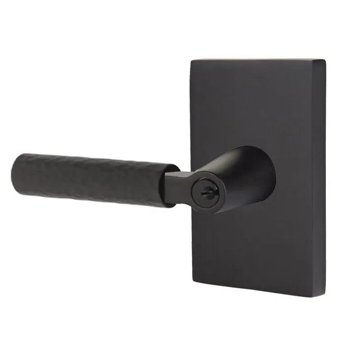 Emtek Select L-Square Hammered Lever with Modern Rectangular Rosette 