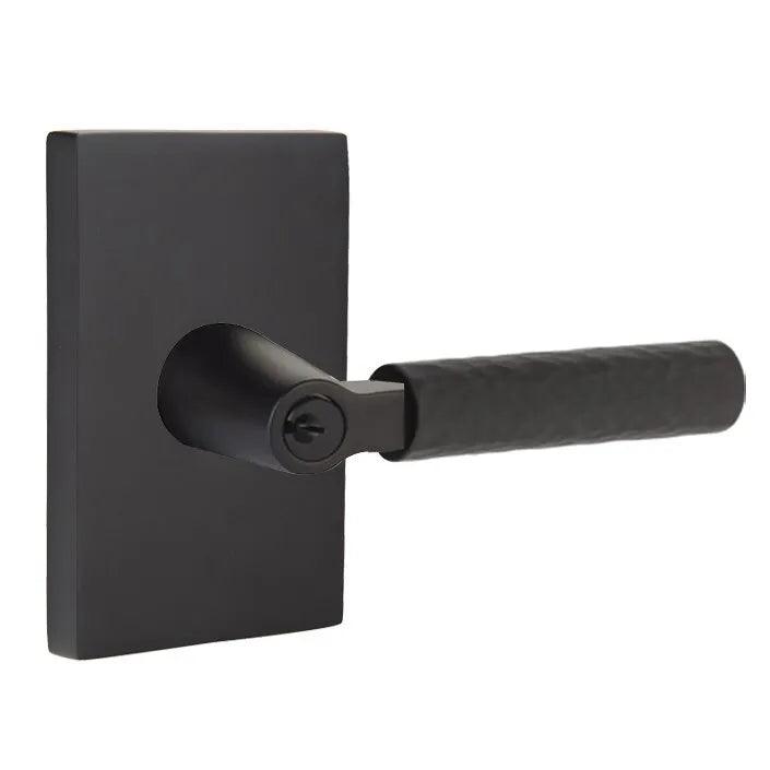 Emtek Select L-Square Hammered Lever with Modern Rectangular Rosette 