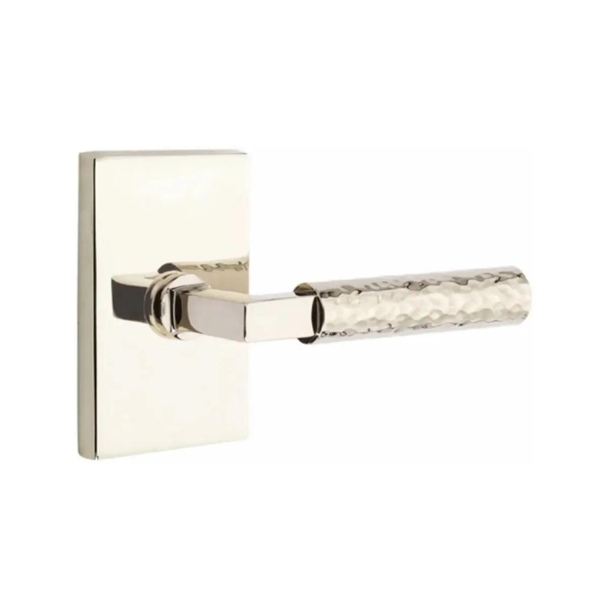 Emtek Select L-Square Hammered Lever with Modern Rectangular Rosette Lifetime Polished Nickel