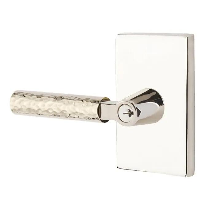 Emtek Select L-Square Hammered Lever with Modern Rectangular Rosette Lifetime Polished Nickel