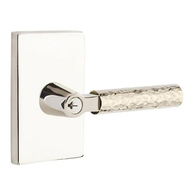 Emtek Select L-Square Hammered Lever with Modern Rectangular Rosette Lifetime Polished Nickel