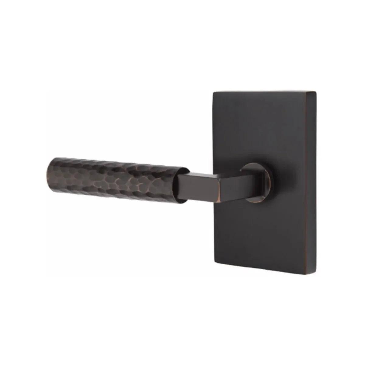 Emtek Select L-Square Hammered Lever with Modern Rectangular Rosette Oil Rubbed Bronze