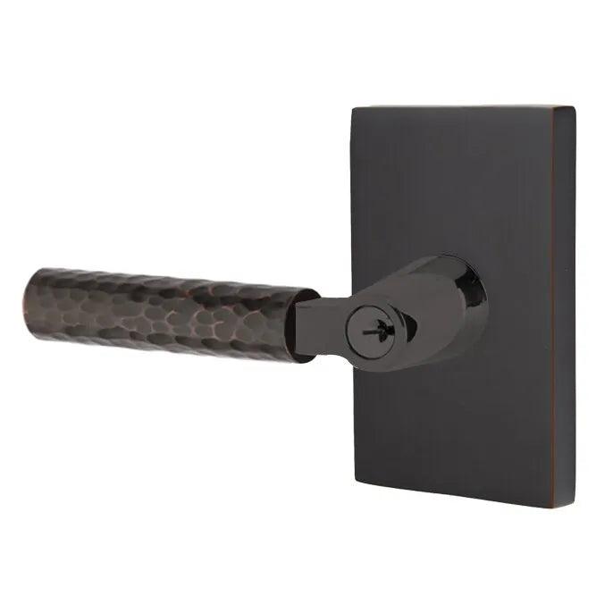 Emtek Select L-Square Hammered Lever with Modern Rectangular Rosette Oil Rubbed Bronze