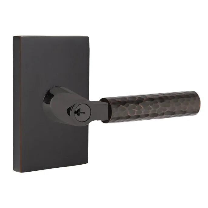 Emtek Select L-Square Hammered Lever with Modern Rectangular Rosette Oil Rubbed Bronze