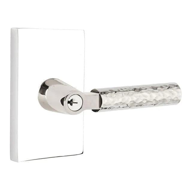 Emtek Select L-Square Hammered Lever with Modern Rectangular Rosette Polished Chrome