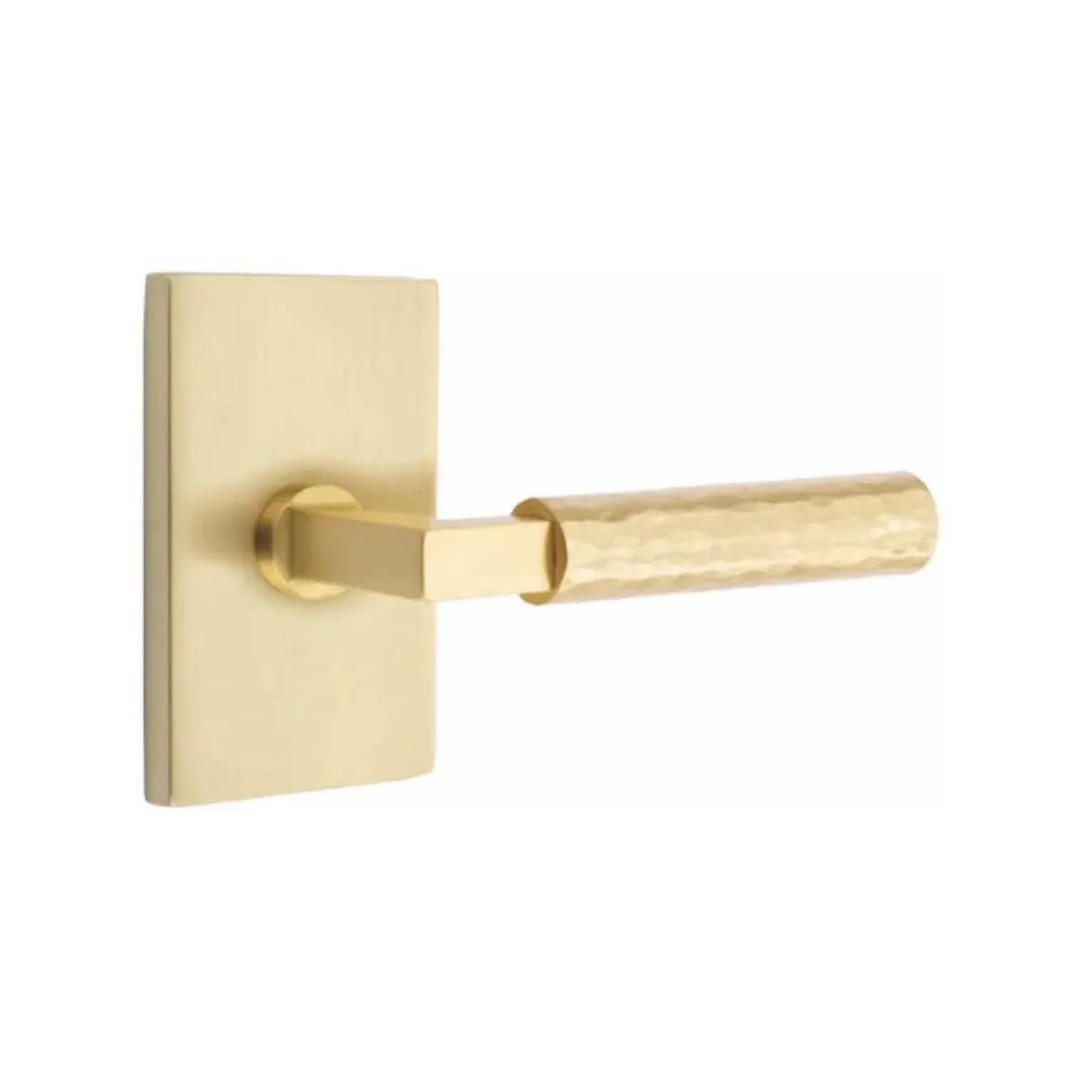 Emtek Select L-Square Hammered Lever with Modern Rectangular Rosette Satin Brass