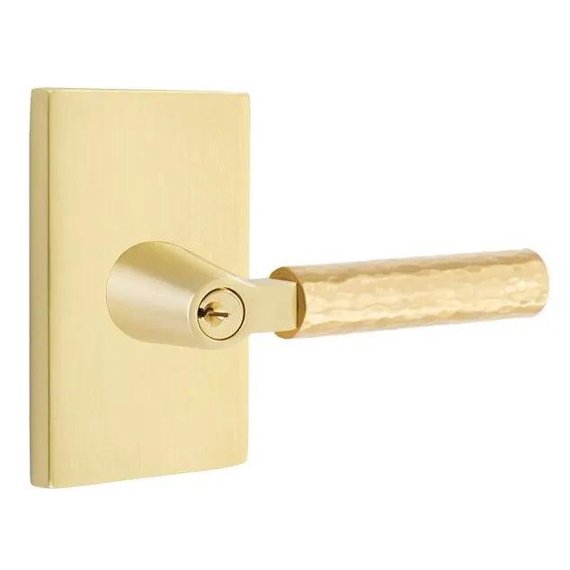 Emtek Select L-Square Hammered Lever with Modern Rectangular Rosette Satin Brass