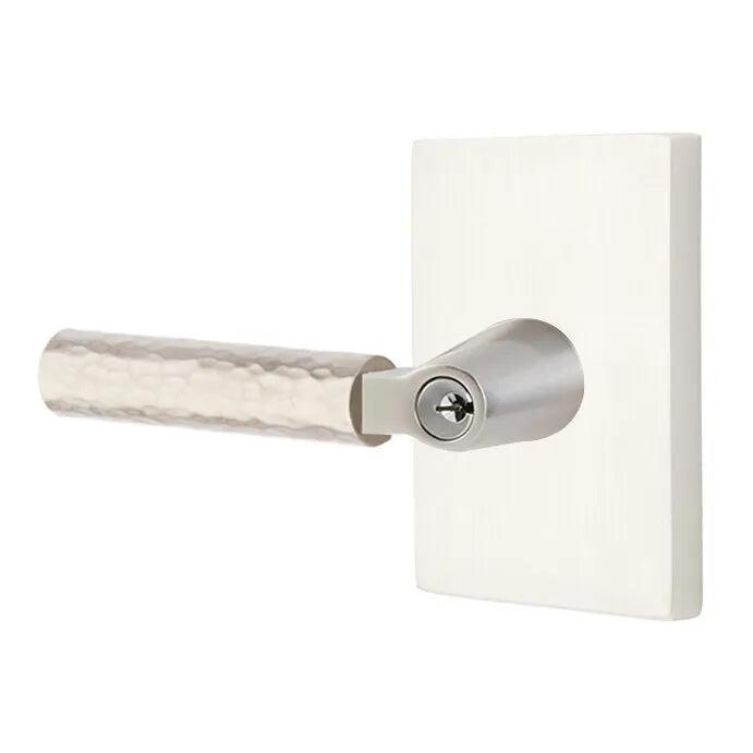 Emtek Select L-Square Hammered Lever with Modern Rectangular Rosette Satin Nickel