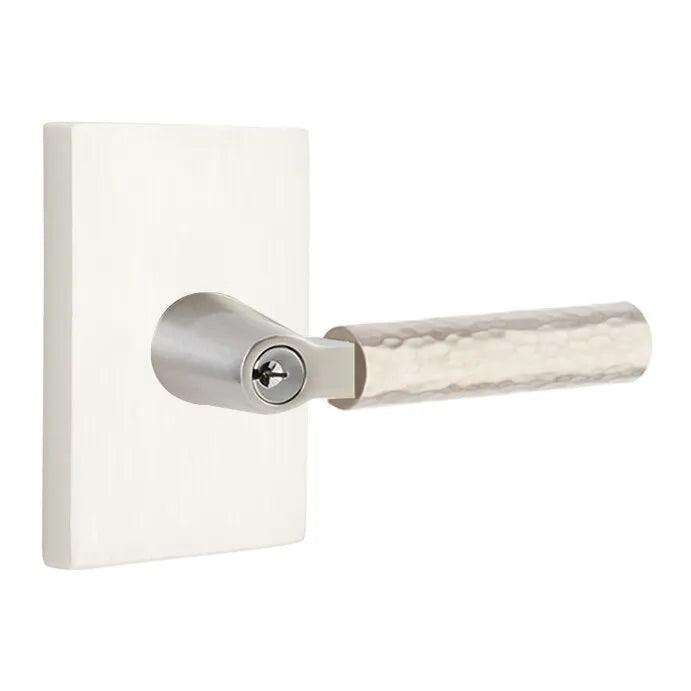 Emtek Select L-Square Hammered Lever with Modern Rectangular Rosette Satin Nickel